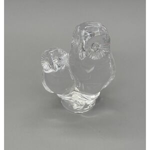 Owl & Baby Owl Glass Paperweight Crystal Owl Statue Art 3.5" Tall Figurine